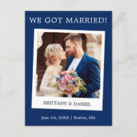 Instant Camera Photo Wedding Announcement Blue