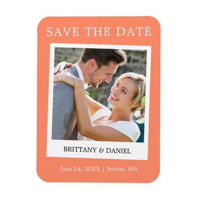 Instant Camera Style Photo Save The Date Coral Magnet (Vertical)