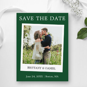Instant Camera Style Photo Save The Date Green Postcard