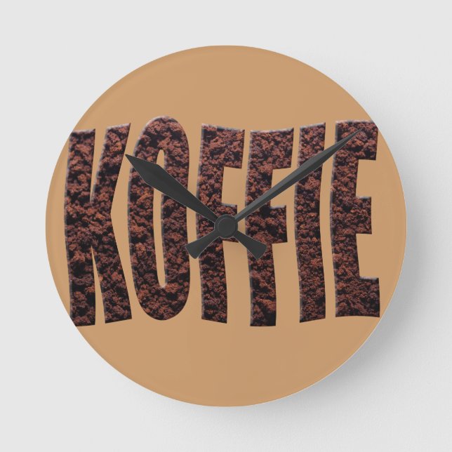 Instant coffee granules spelling koffie (Dutch) Round Clock (Front)