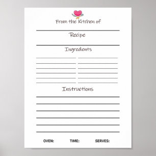 Instant Download Recipe Sheet or Poster