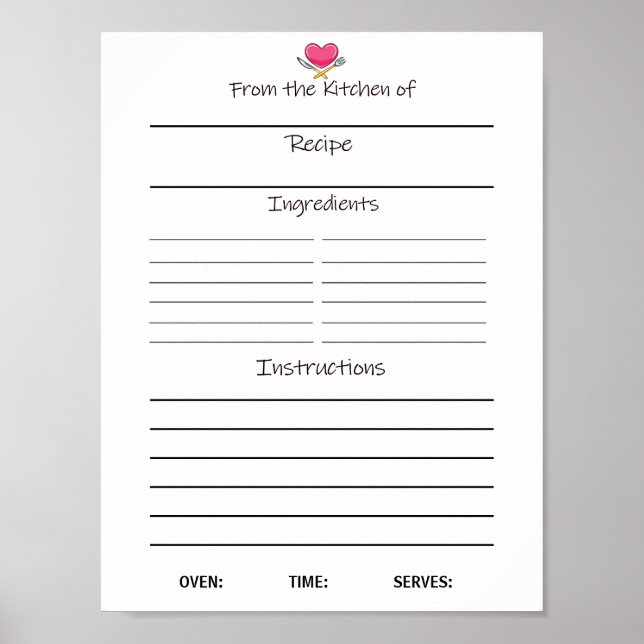 Instant Download Recipe Sheet  or  Poster (Front)