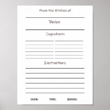 Instant Download Recipe Sheet  