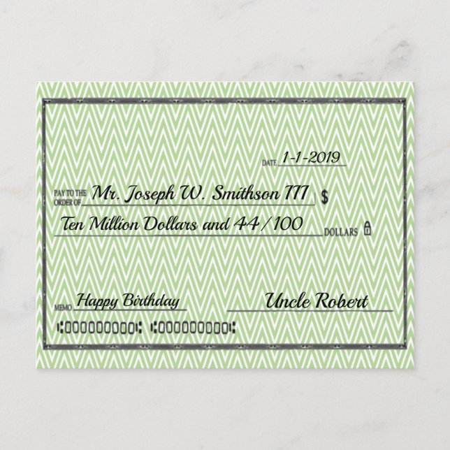 Instant Millionaire Check Any Occasion Postcard (Front)