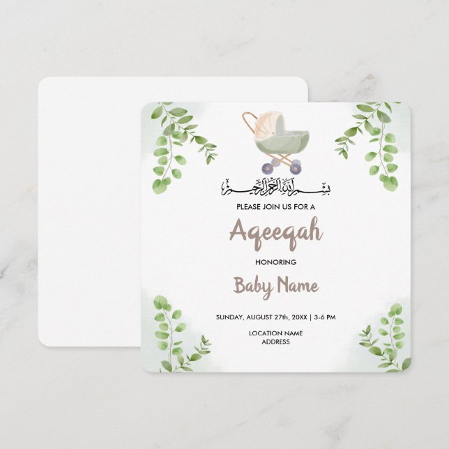 Instant Modern Chic Aqeeqah Aqiqah Invite Card (Front/Back)