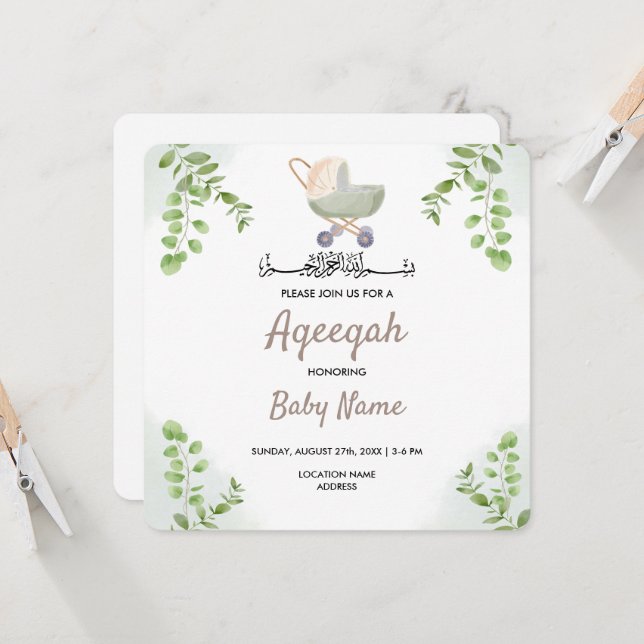 Instant Modern Chic Aqeeqah Aqiqah Invite Card (Front/Back In Situ)