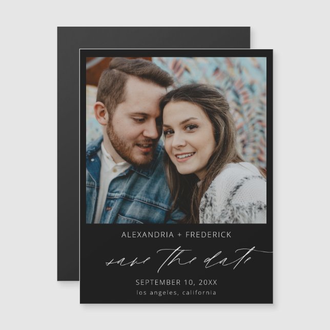  Instant Photo Black Chic Save the Date Magnet (Front/Back)