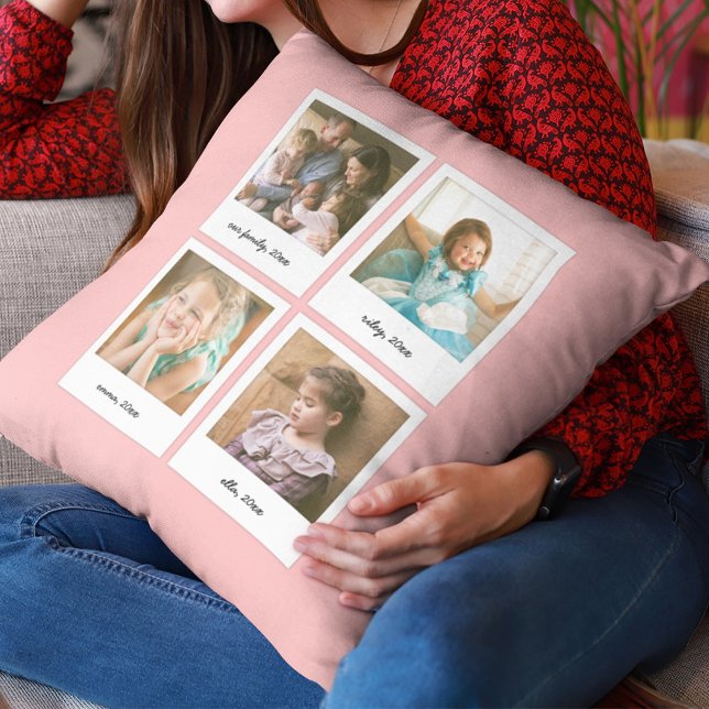 Instant Photo Collage Editable Background Colour Throw Pillow (Creator Uploaded)