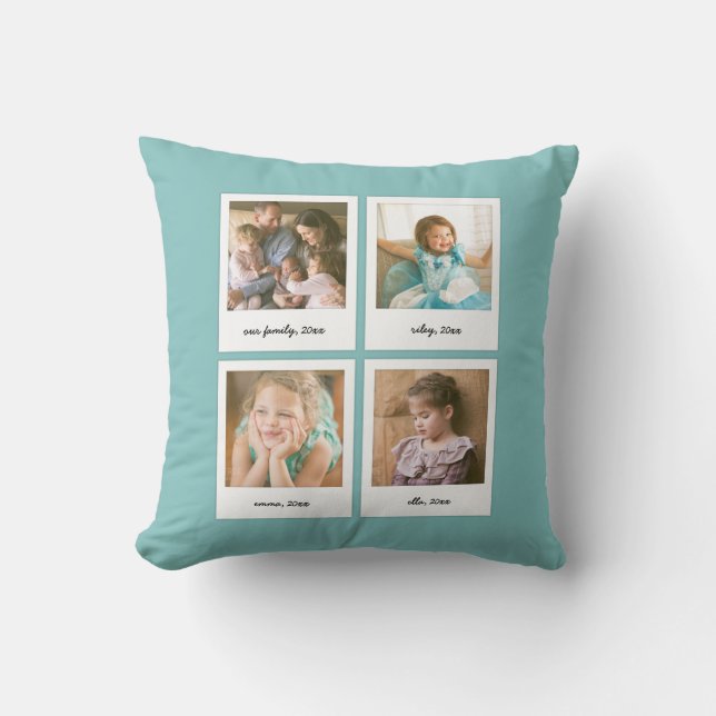 Instant Photo Collage Editable Background Colour Throw Pillow (Front)