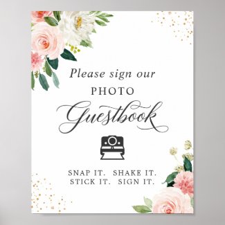 Instant Photo Guestbook Sign Blush Pink Floral