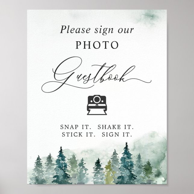 Instant Photo Guestbook Sign Forest Pine Trees (Front)