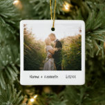 Instant Photo | Newlywed First Christmas Ceramic Ornament<br><div class="desc">Did you get married this year? Add a memory to your Christmas tree with this fun wedding keepsake ornament that mimicks the look of an instant photo. Use the template to add your names and wedding date. These ornaments also make a cool favour for the guests of your wedding or...</div>