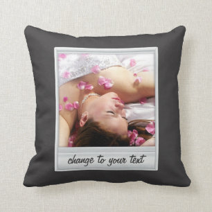 instant photo - photoframe - on black throw pillow
