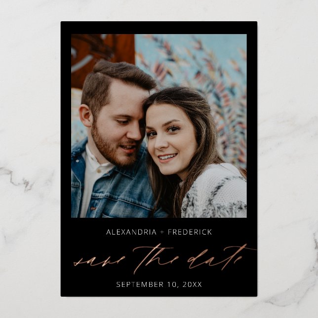 Instant Photo White Chic Save the Date Black  (Front)