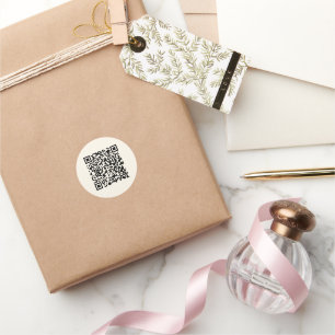 Instantly Create a QR Code   Editable Off White Classic Round Sticker