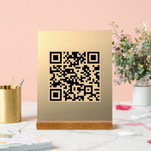 Instantly Editable QR code Template   Faux Gold Acrylic Sign