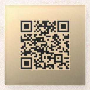 Instantly Editable QR code Template Faux Gold Glass Coaster