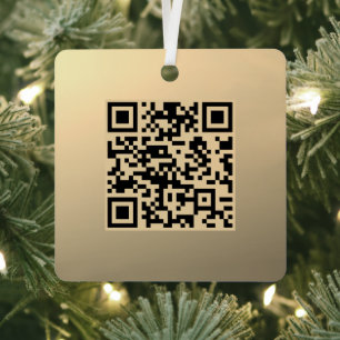 Instantly Editable QR code Template   Faux Gold Metal Ornament
