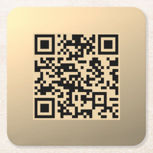 Instantly Editable QR code Template Faux Gold Square Paper Coaster