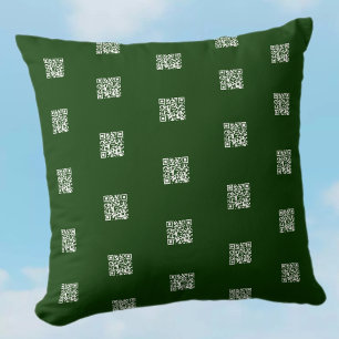 Instantly Make QR Code w/Tiled Pattern Deep Green Throw Pillow