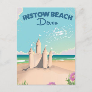 Instow Beach Devon vintage travel poster Postcard