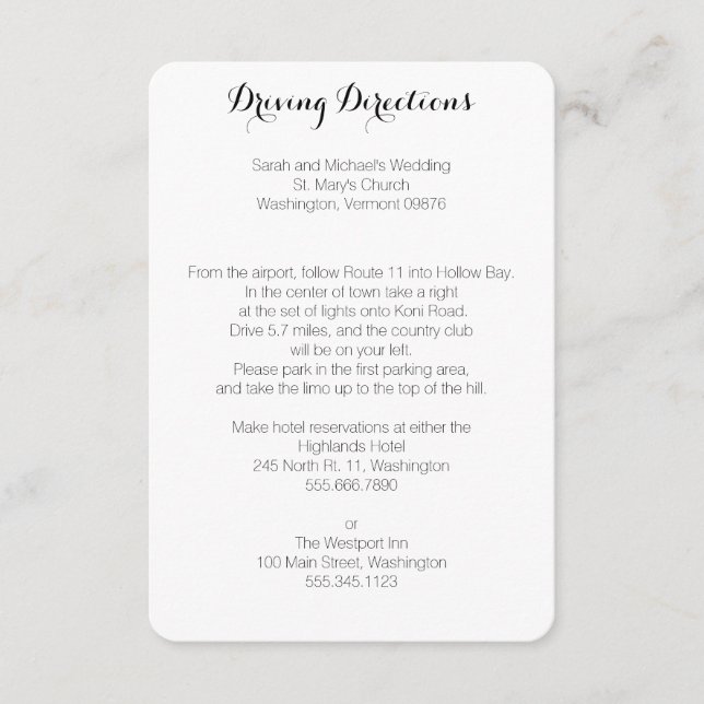 Instructions de conduite Cartes de boîtier Mariage (Devant)