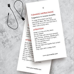 Instructions pour le nettoyage Carte d'étiquette H