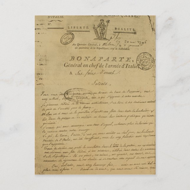 Instructions to soldiers issued by Napoleon Postcard (Front)