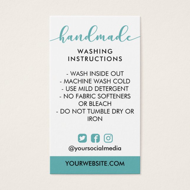 Instructions turquoises pour le lavage artisanal m (Devant)