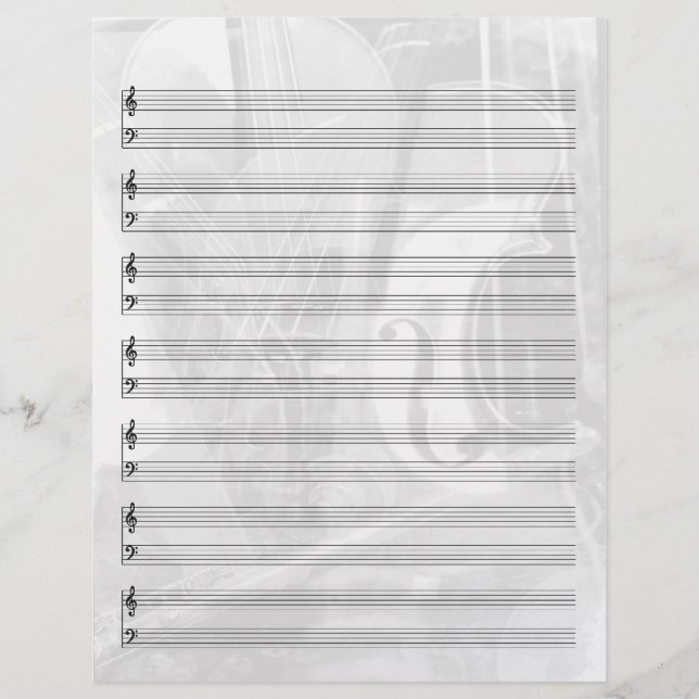 Instrument-Themed Staff Paper in Silver (Front)