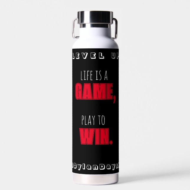 Insulated Thermos Straw Cup "LEVEL UP" Water Bottle (Front)