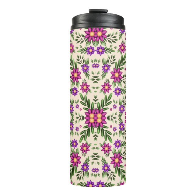 Insulated tumbler with a vibrant floral pattern (Front)