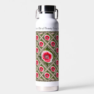 Insulated Water Bottle with Red and White Poppies