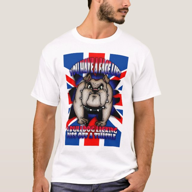 Insulting T Shirt, with bull dog, union Jack, Fun T-Shirt (Front)