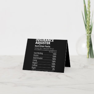 Insurance Adjuster Nutrition Facts Funny Note Card