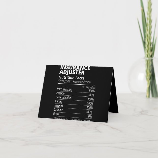 Insurance Adjuster Nutrition Facts Funny Note Card (Front)
