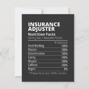 Insurance Adjuster Nutrition Facts Funny Thank You Card