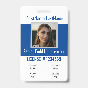 Insurance Agent Badge Front &Back Blue 4logos