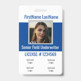 Insurance Agent Badge Front &Back Blue 4logos