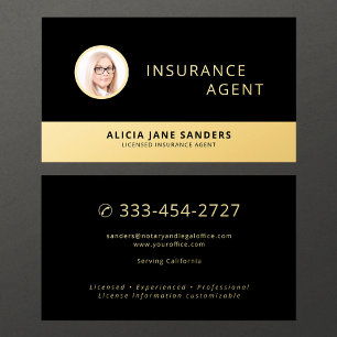 Insurance agent  black gold professional photo business card