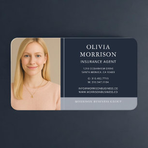Insurance Agent Photo Navy Blue Business Card