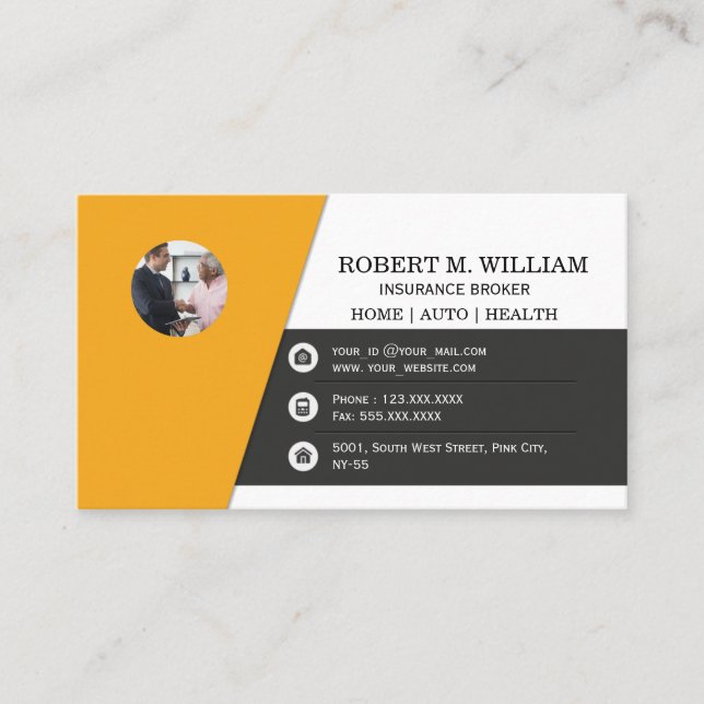 Insurance Broker agent  Home, Auto, Health  Business Card (Front)