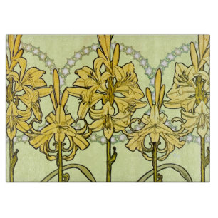 intage Alphonse Mucha Art Nouveau Lily Pattern Cutting Board