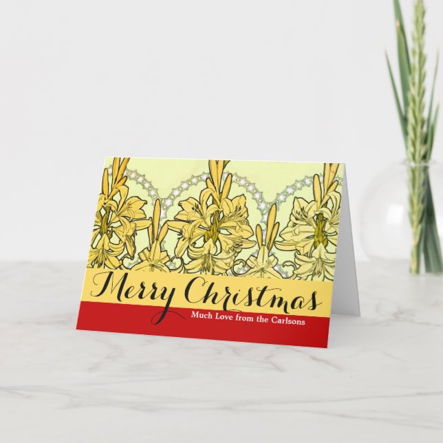 intage Alphonse Mucha Art Nouveau Lily Pattern Holiday Card (Front)