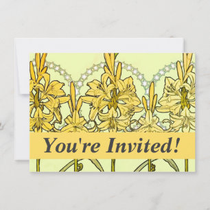intage Alphonse Mucha Art Nouveau Lily Pattern Invitation