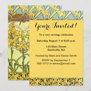 intage Alphonse Mucha Art Nouveau Lily Pattern Invitation