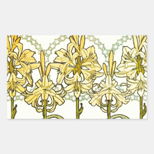 intage Alphonse Mucha Art Nouveau Lily Pattern Sticker