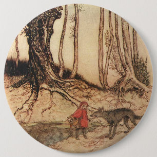 intage Arthur Rackham Red Riding Hood & Wolf Print 6 Inch Round Button