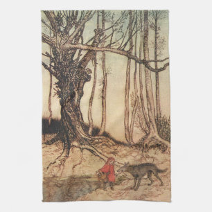 intage Arthur Rackham Red Riding Hood & Wolf Print Kitchen Towel