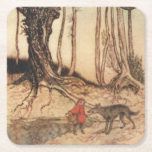 intage Arthur Rackham Red Riding Hood & Wolf Print Square Paper Coaster
